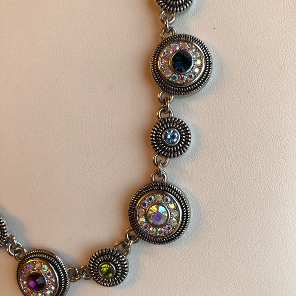 Lia Sophia silver necklace with multi color crystal gems! - Picture 3 of 5